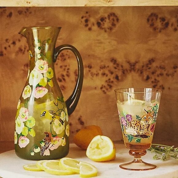 NEW Anthropologie Nathalie Lete Glass Goblet Collection Fall Thanksgiving - Picture 1 of 7